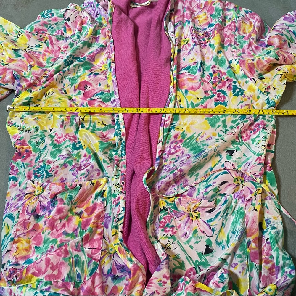 Vtg Victorias Secret Bathrobe One Size Pink Floral Terry Lined Gold Label *FLAWS - Picture 13 of 16